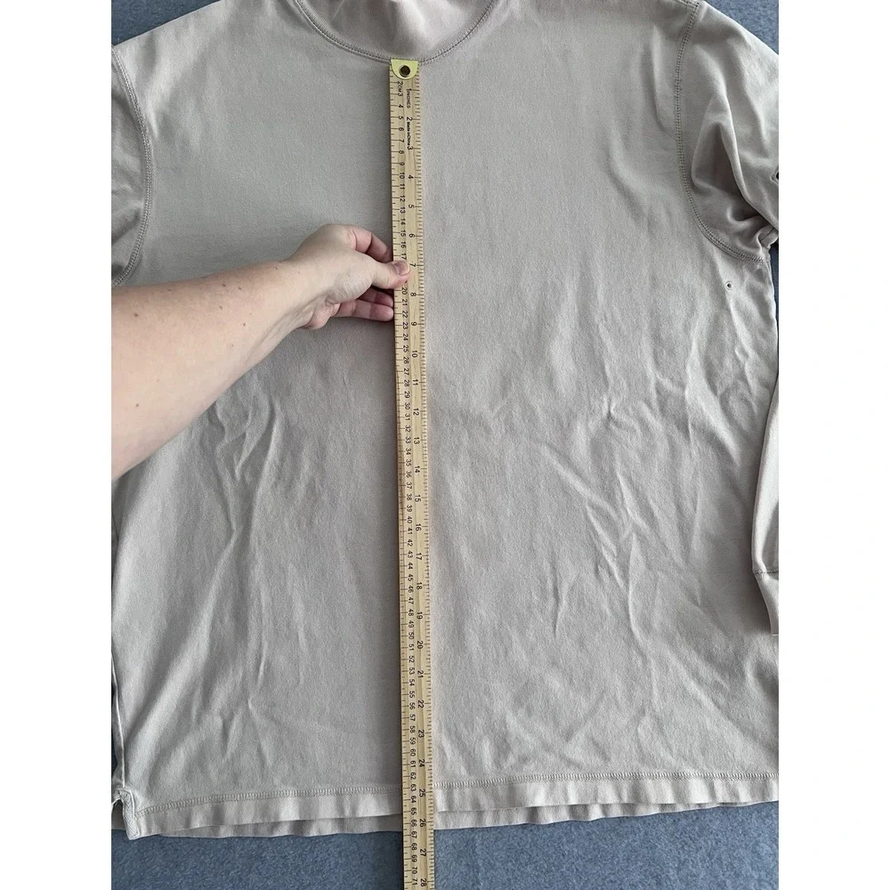 Eddie Bauer Mock Neck 100% Cotton L Long Sleeve Mens Shirt Beige Tan Putty Zip